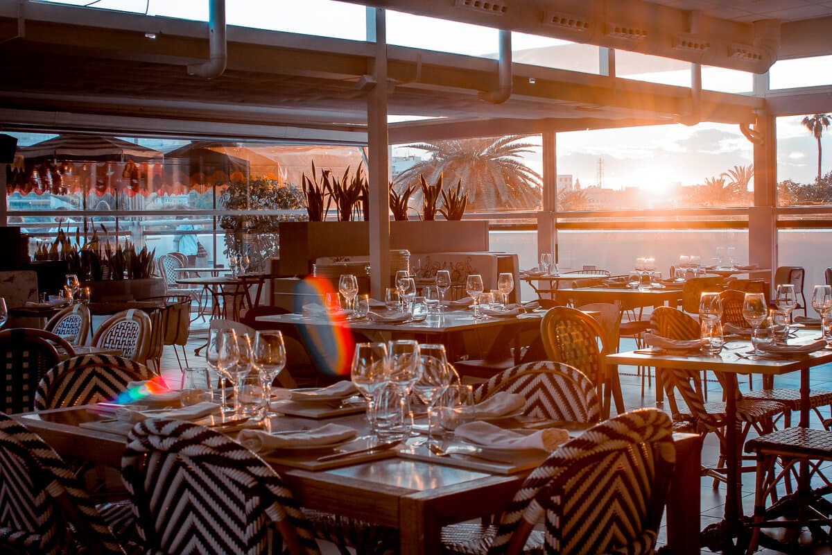 Àtic terrace at Palau Alameda at sunset
